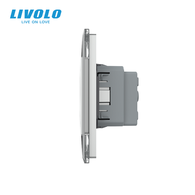 Умный сенсорный проходной/перекрёстный выключатель LIVOLO EC, 2 сенсора + 2 розетки, 16 А, с заземлением